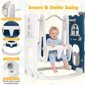 7-in-1 Toddler Swing and Slide Set L-shaped with Ladder and Basketball Hoop-Blue view 6