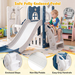 7-in-1 Toddler Swing and Slide Set L-shaped with Ladder and Basketball Hoop-Blue view 8
