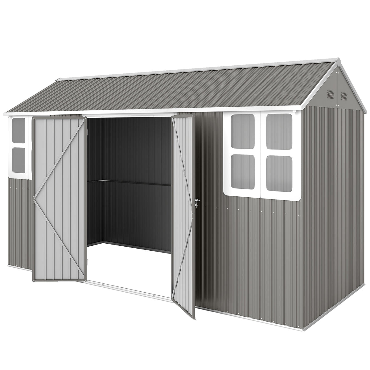 8.5' x 5.5' Metal Garden Storage Shed, Outdoor Tool Storage House with Lockable Door, Vents, Sloped Roof – view 29