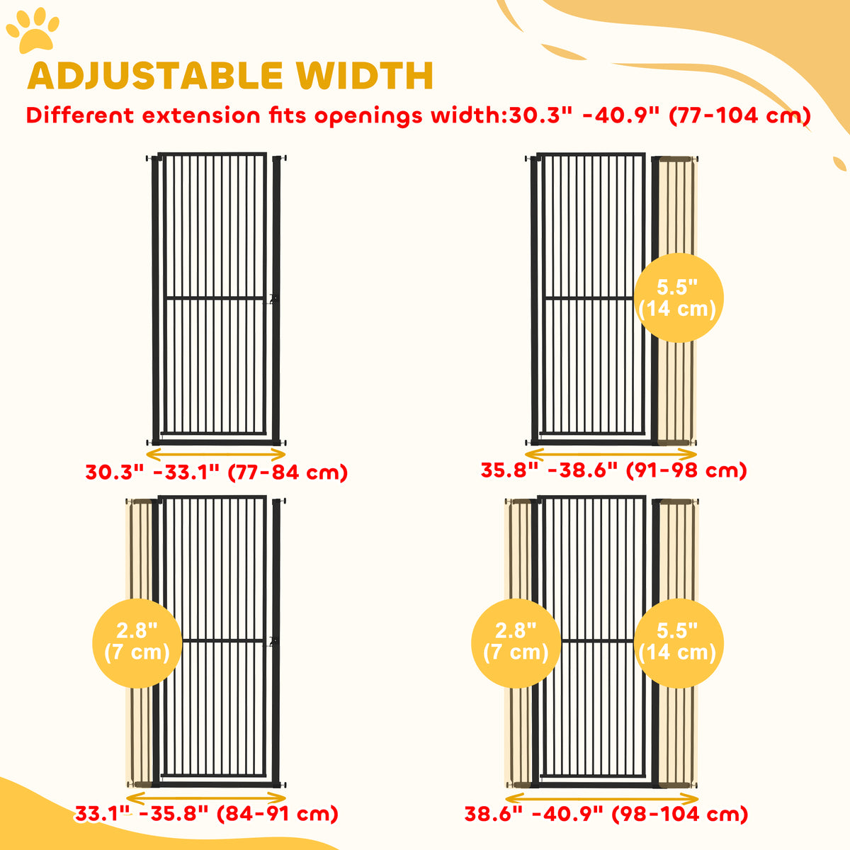 59" Extra Tall Cat Gate, 30"-41" Pet Gate with 2.8" and 5.5" Extensions, for Doorway, Hallway, Stairway – view 6