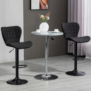 Bar Stools Set of 2, Adjustable Height Swivel Bar Chairs, Linen-feel Fabric Upholstered Kitchen Counter Stools with Wide Seat, Back and Footrest, Black