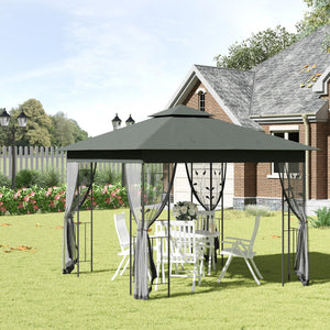 10'x10' Soft-top Steel Patio Gazebo Outdoor Sun Shelter with 2-Tier Polyester Roof, Curtain Sidewalls, Beige – view 28