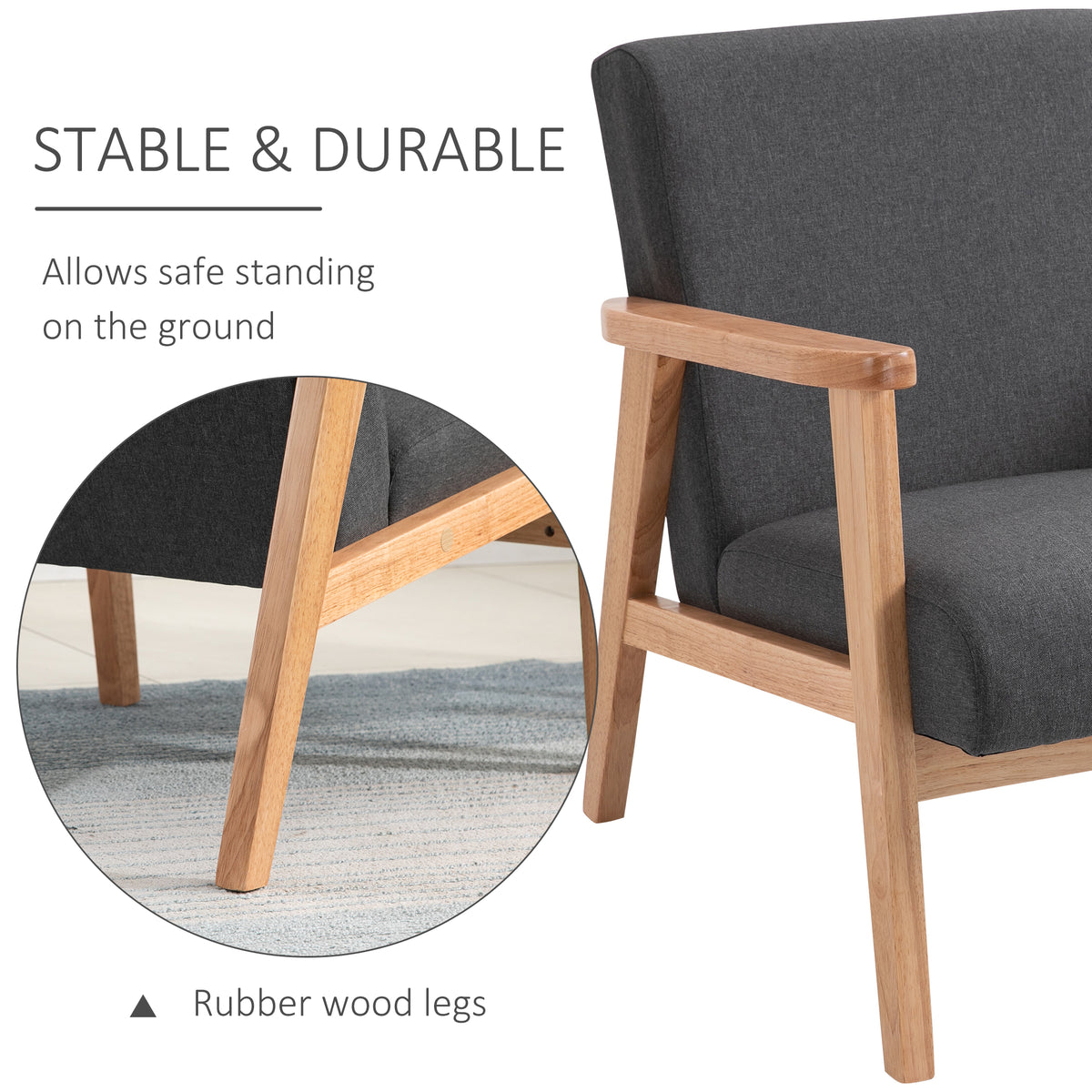 Mid-Century Modern Accent Chair Retro Fabric Armchair Wooden Arm Upholstered Lounge Chair for Living Room Floral
