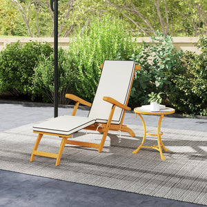 Folding Patio Lounge Chair with Padded Cushion, Acacia Wood Patio Lounger Recliner with Footrest for – view 14
