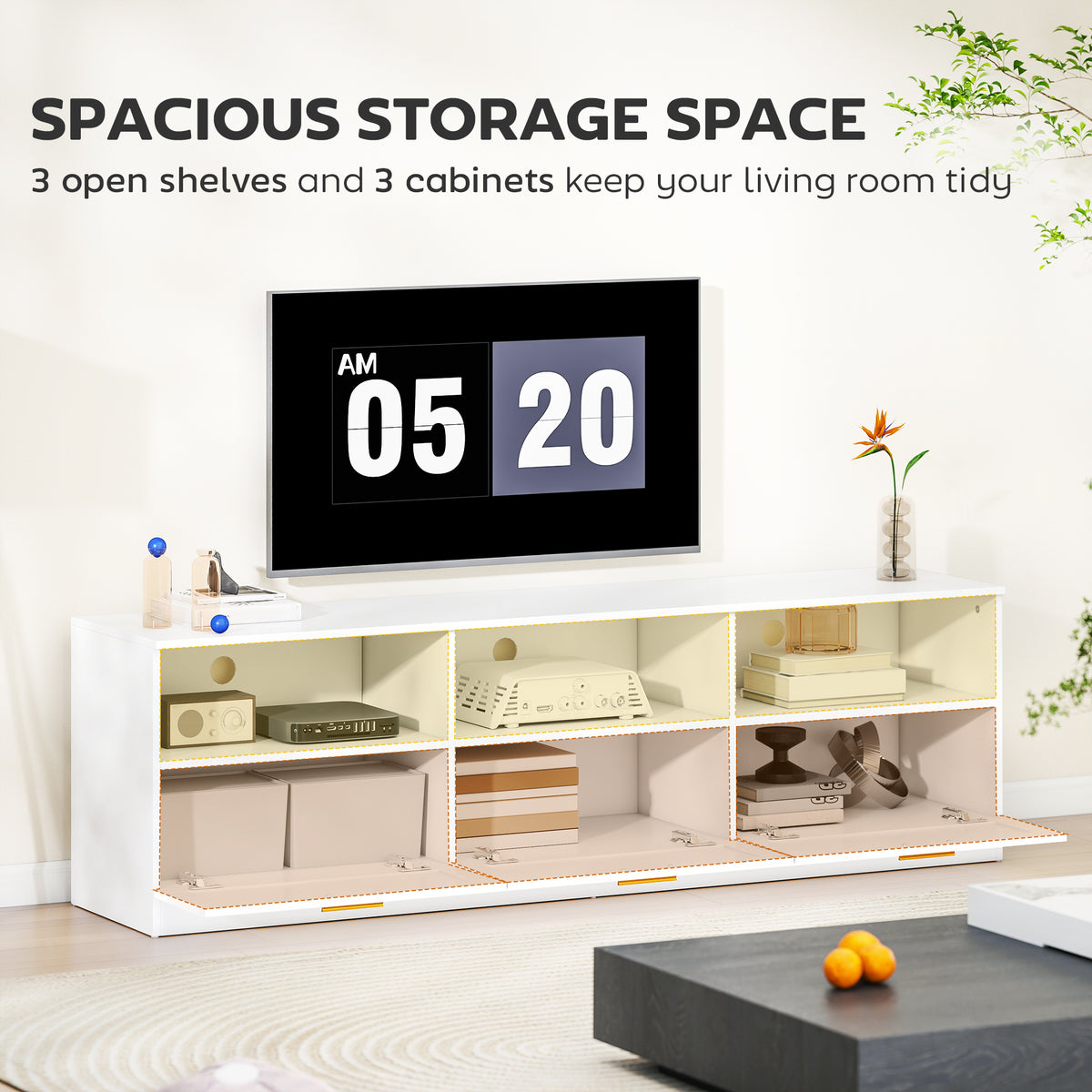 TV Stand with Storage, Modern Entertainment Center with 3 Cabinets and 3 Open Shelves, for TVs up to 85" – view 10