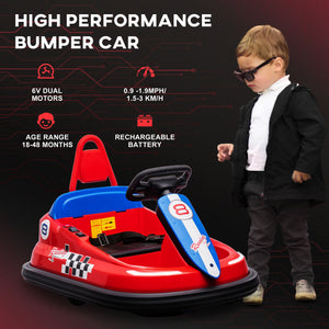 Aosom Kids Bumper Car, 6V 360° Rotation Electric Ride on Car, Twin Motors Battery Powered Toy with Music, Horn and Lights, Safety Belt, for Boys and Girls Aged 18-48 Months -