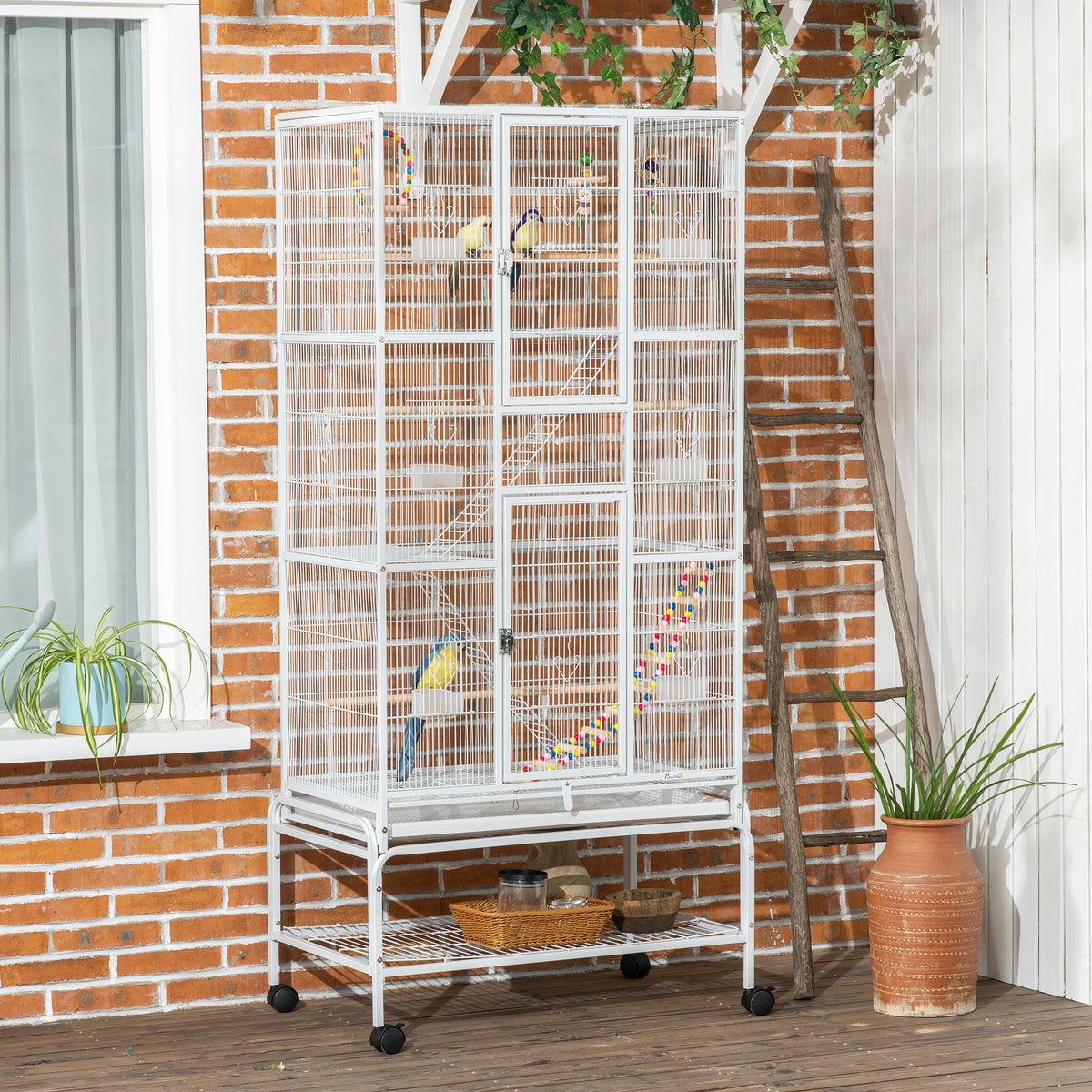 71" Bird Cage with Wheels Perches, Ramp, Storage Shelf, Toys for Canaries, Finches, Cockatiels, Parakeets – view 14