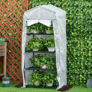 Portable Greenhouse Outdoor Hot House with 4 Tier Shelves, Steel Frame, PE Cover, 28" x 20" x 63" , White – view 12