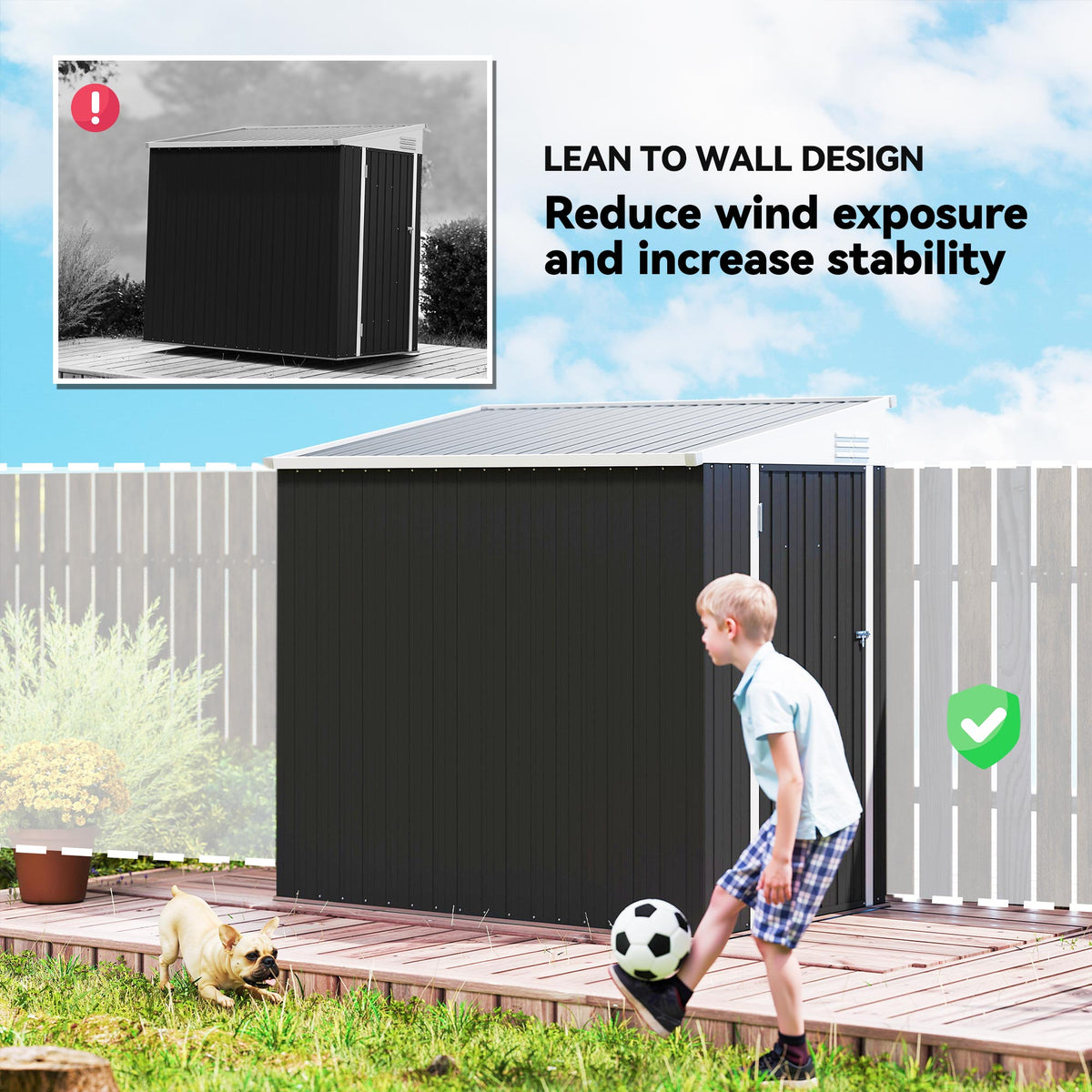 4' x 8' Outdoor Storage Shed Lean to Shed Outdoor Metal Tool Shed with Lockable Door and Air Vents – view 19