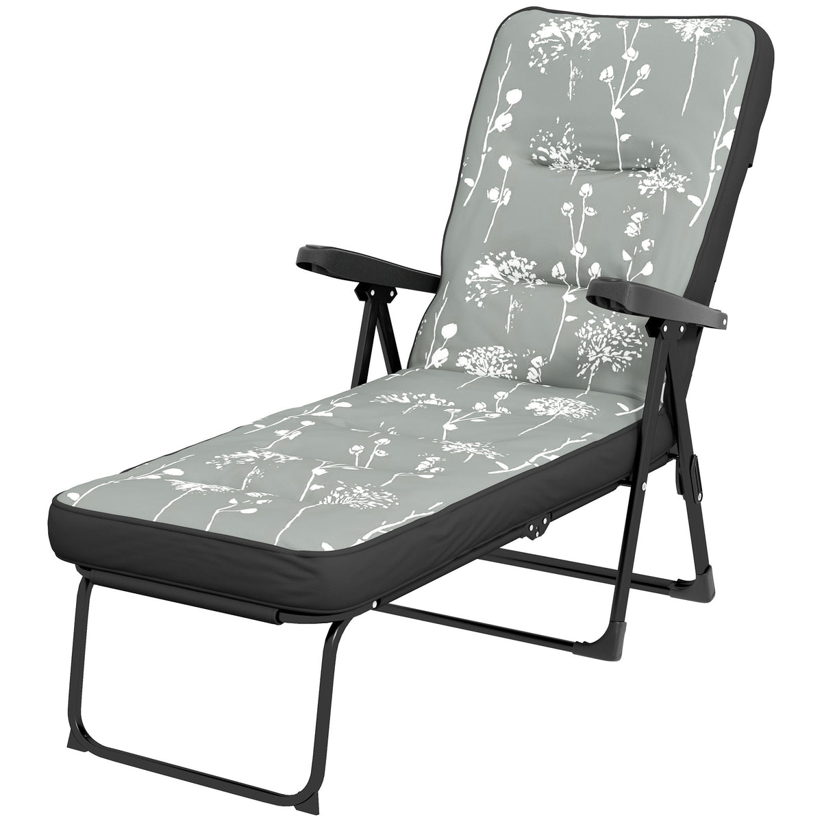 Outdoor Lounge Chair with Padded Cushion, Folding Reclining Patio Garden Chair with Recline Back, Footrest – view 15
