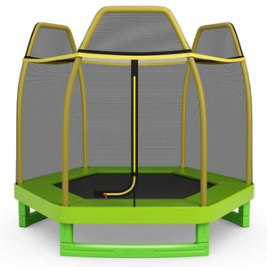 7FT Kids Trampoline with Safety Enclosure Net-Green