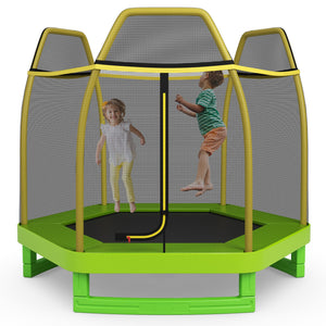 7FT Kids Trampoline with Safety Enclosure Net-Green view 2