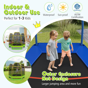7FT Kids Trampoline with Safety Enclosure Net-Green view 5