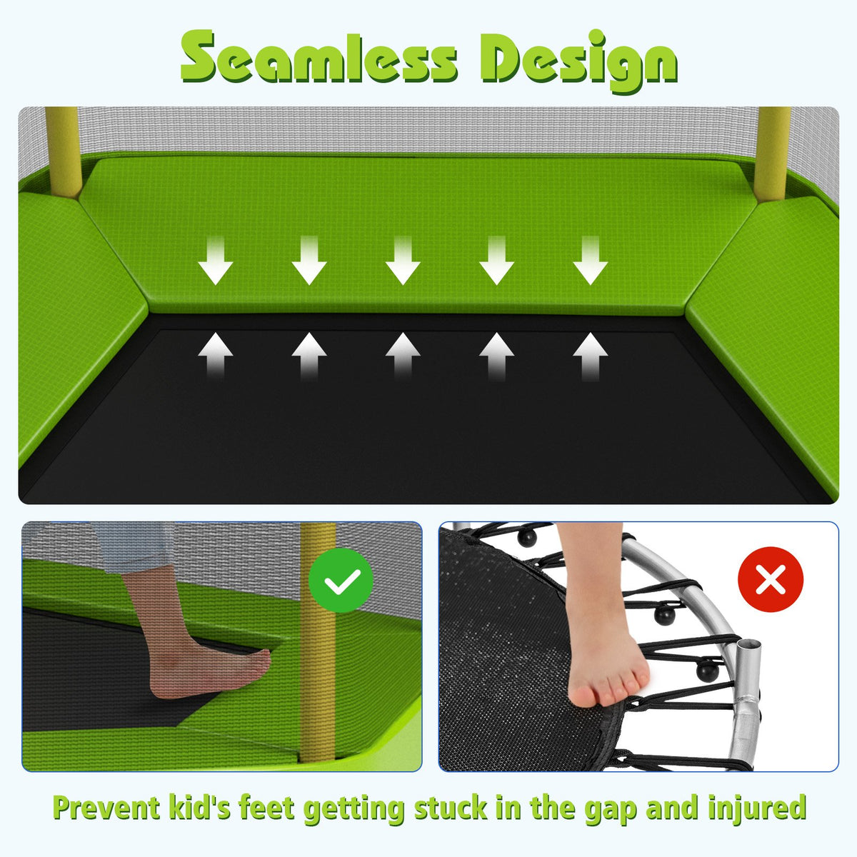 7FT Kids Trampoline with Safety Enclosure Net-Green view 6