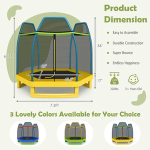 7 ft Kids Trampoline W/ Safety Enclosure Net-Yellow view 3