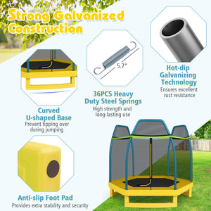 7 ft Kids Trampoline W/ Safety Enclosure Net-Yellow view 7