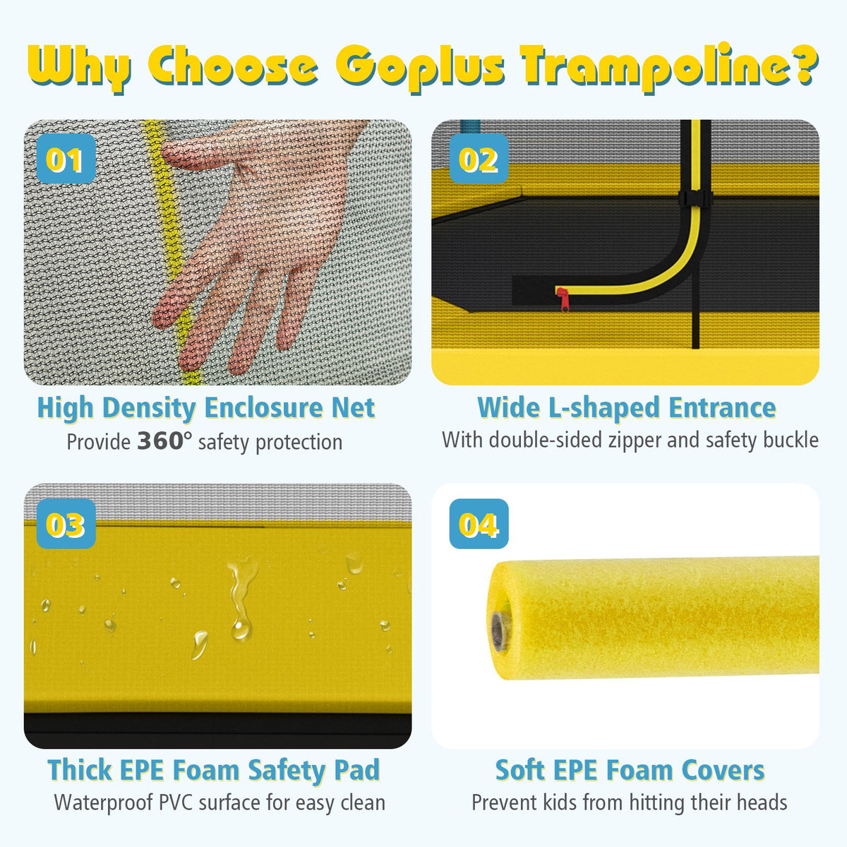 7 ft Kids Trampoline W/ Safety Enclosure Net-Yellow view 8
