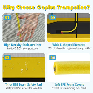 7 ft Kids Trampoline W/ Safety Enclosure Net-Yellow view 8