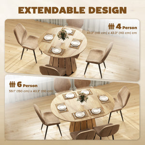 Extendable Dining Table, Round to Oval Convertible Kitchen Table with Storage Shelf for Dining Room, Natural