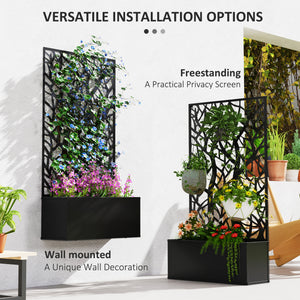 Metal Raised Garden Bed with Privacy Panel, Freestanding or Wall Mounted Outdoor Planter Box for Garden, Patio