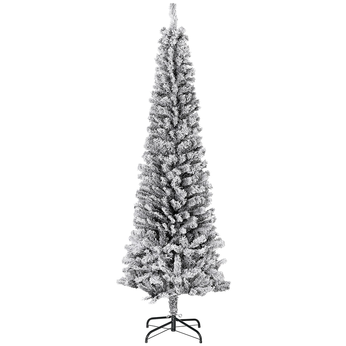 6ft Flocked Christmas Tree, Pencil Christmas Tree with Realistic Branch Tips, Folding Metal Stand, Green – view 8