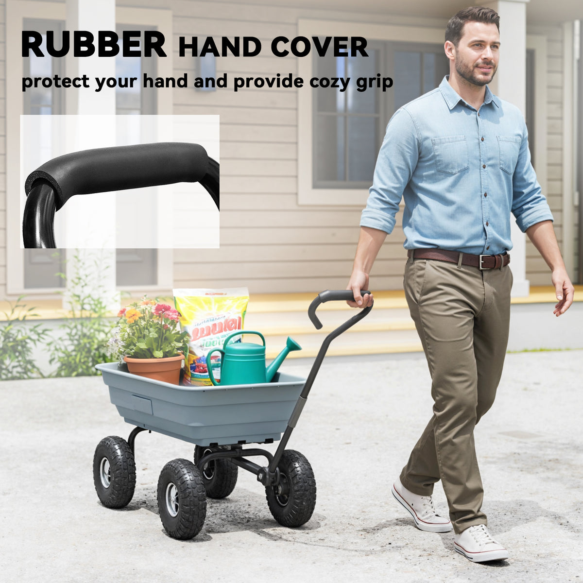 Steel Garden Cart with Handle and 10" Pneumatic Tires, Utility Wagon Cart for Garden, Patio, Lawn, 551 lbs Capacity
