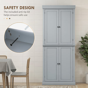 72.5" Freestanding Kitchen Pantry Cabinet with 4 Doors, Grey