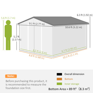 11' x 9' Metal Storage Shed Garden Tool House with Double Sliding Doors, 4 Air Vents for Backyard, Patio, Lawn Dark Grey