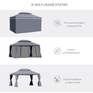 13' x 10' Patio Gazebo, Double Roof Outdoor Gazebo Canopy Shelter with Netting & Curtains – view 10