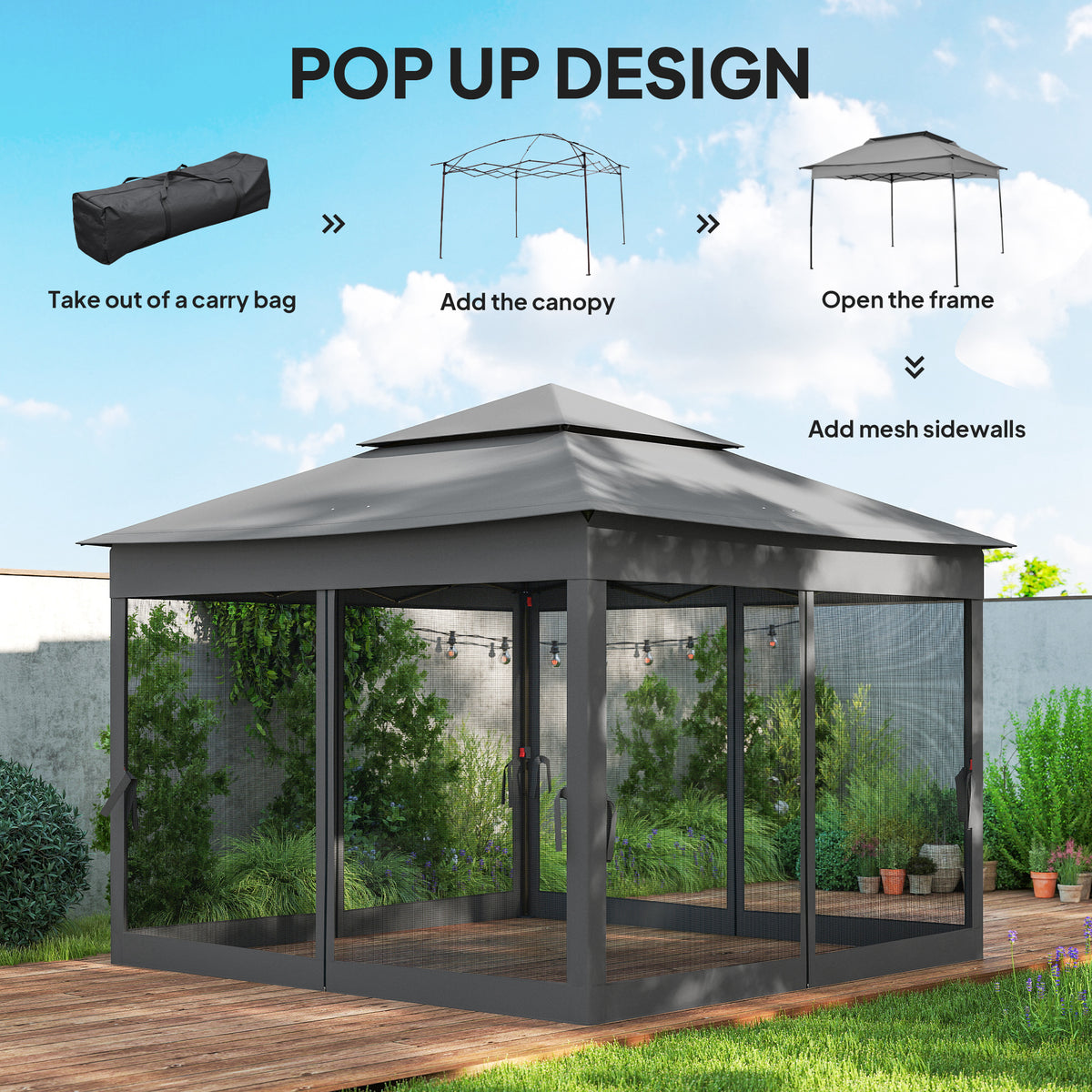 11' x 11' Pop Up Canopy 2-Tier Soft Top Shelter Event Tent w/ Netting Carry Bag for Patio Backyard Garden – view 3