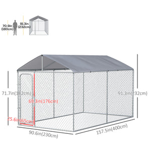 Dog Kennel Outdoor, Heavy Duty Playpen with Secure Lock, Cover, for Backyard & Patio, 13.1' x 7.5' x 7.5'