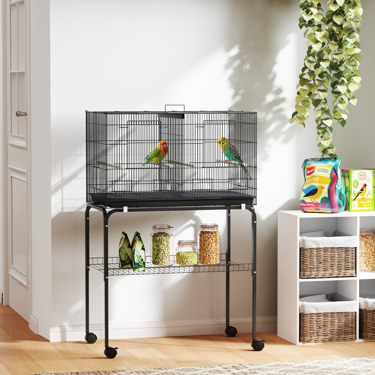 18" H Bird Cage, Large Parakeet Cage for Budgie, Lovebird, Canary, Finches with Divider, Black – view 14