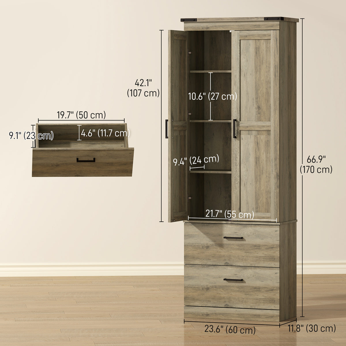 67" Tall Kitchen Pantry Storage Cabinet, Kitchen Pantry Cabinet with Doors, Drawers and Adjustable Shelves – view 23