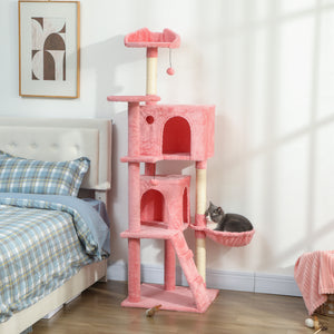 63 Inch Cat Tree with Sisal Scratching Posts, Condos, Plush Perches, Hammock, Ladder, Dangling Balls, Beige – view 35