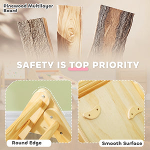 Pikler Triangle Set, 3 in 1 Climbing Toys with Ramp for Toddlers, Nature Wood