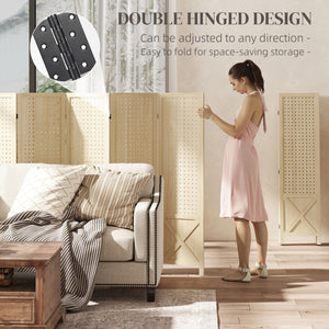 4.7' 3 Panel Wooden Room Divider with Pegboard Display, Folding Privacy Screen for Home Office, Natural – view 47
