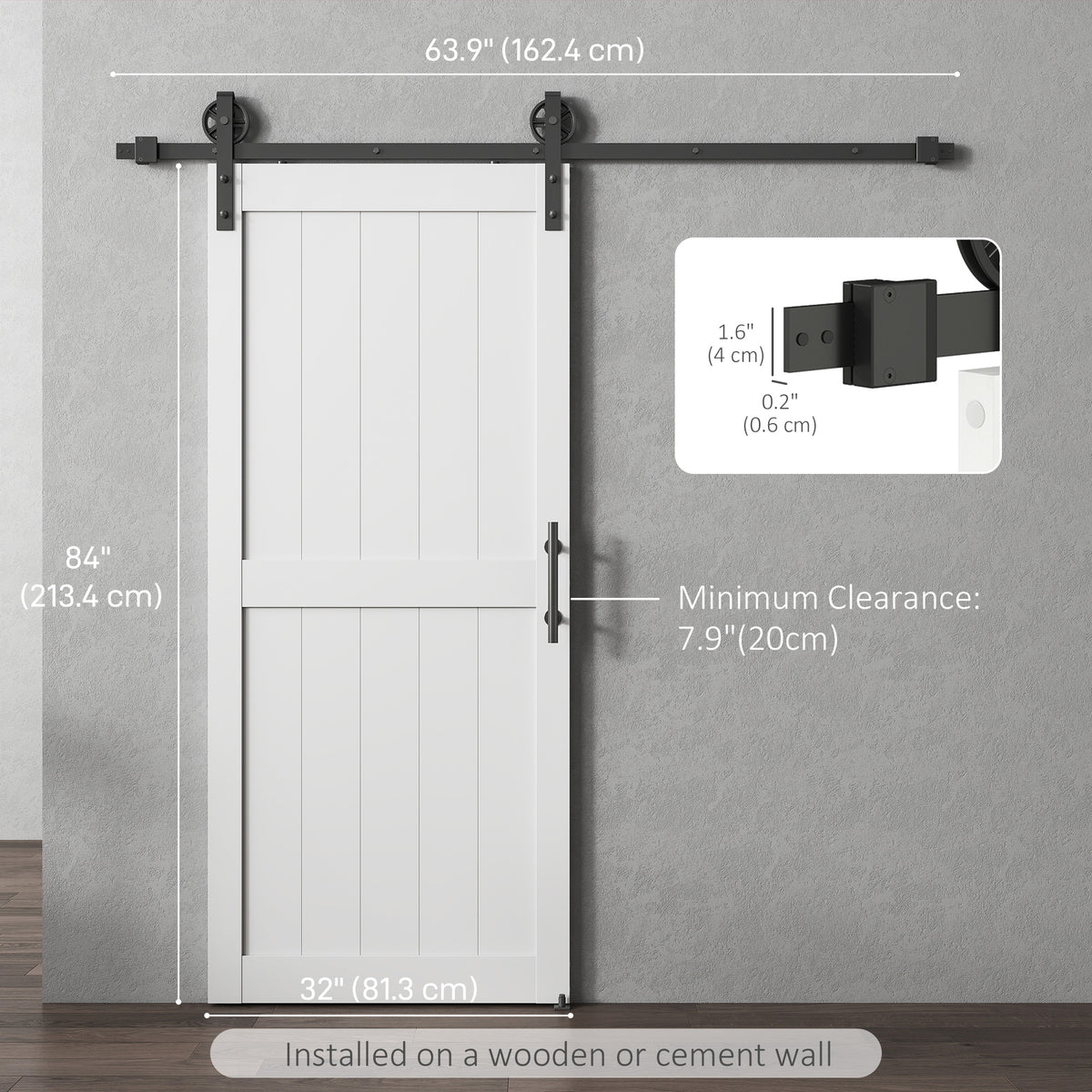 36inx84in Barn Door with 6FT Sliding Door Hardware Kit, Handle, Upgraded Rollers and Floor Guide – view 16