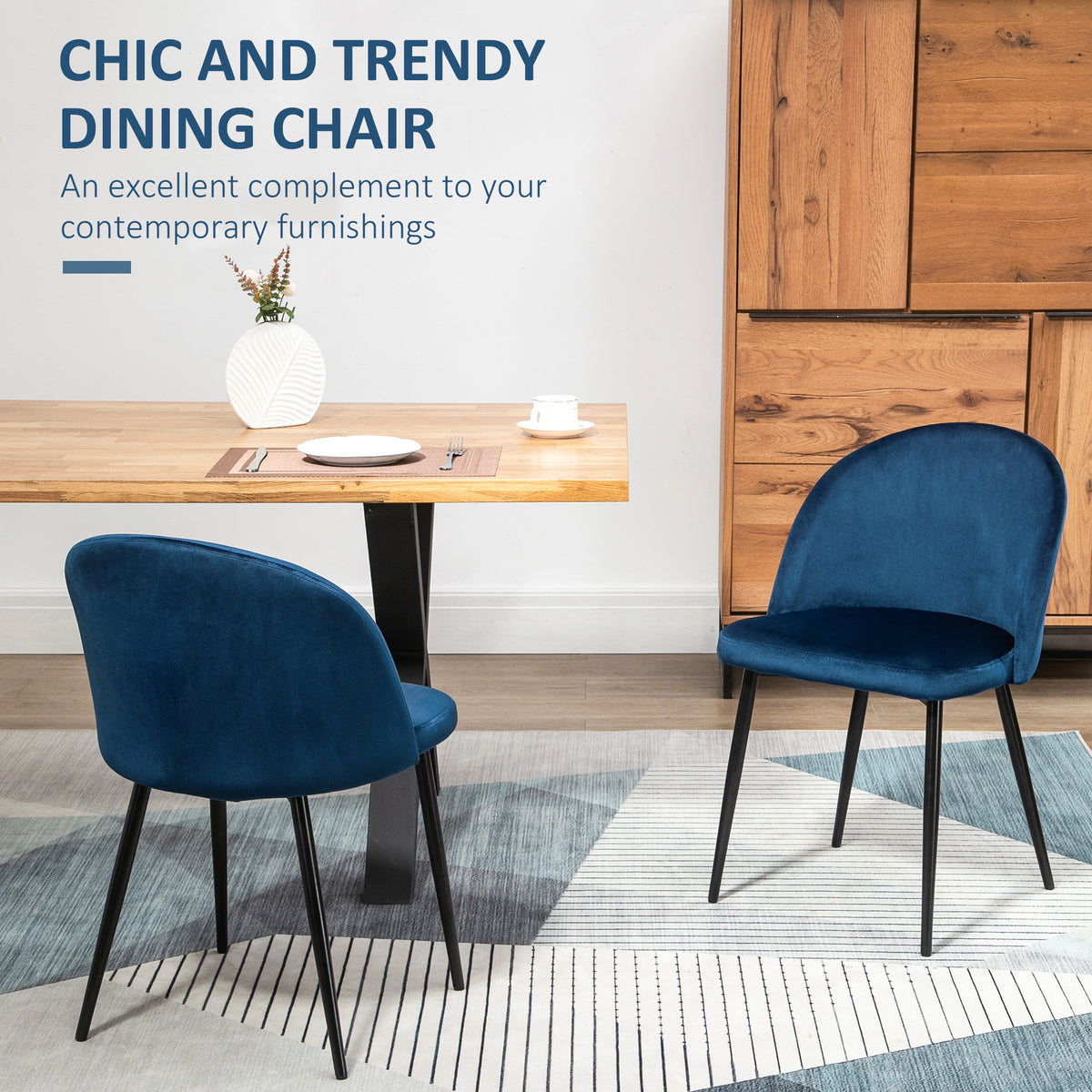 Set of 2 Mid-Back Dining Chair, Mid-Back Velvet-touch Upholstery Kitchen Chair for Living Room Dining Room, Dark Blue