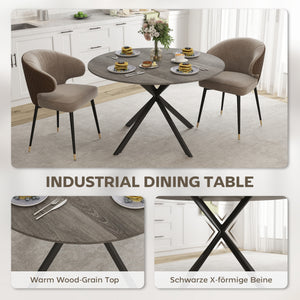 47" Round Kitchen Table for 4, Industrial Dining Table with Steel Legs for Dining Room, Grey Wood Grain and Black