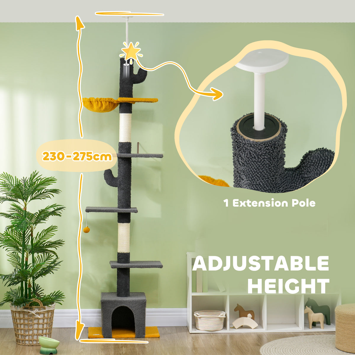 Floor to Ceiling Cat TreeTower with 90.5"-108" Adjustable Height, Scratching Posts, Hammock, Condo – view 3
