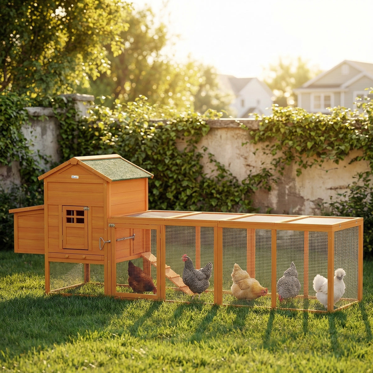 117" Extra Large Chicken Coop with Asphalt Roof, Wooden Hen House with Slide-out Tray – view 7