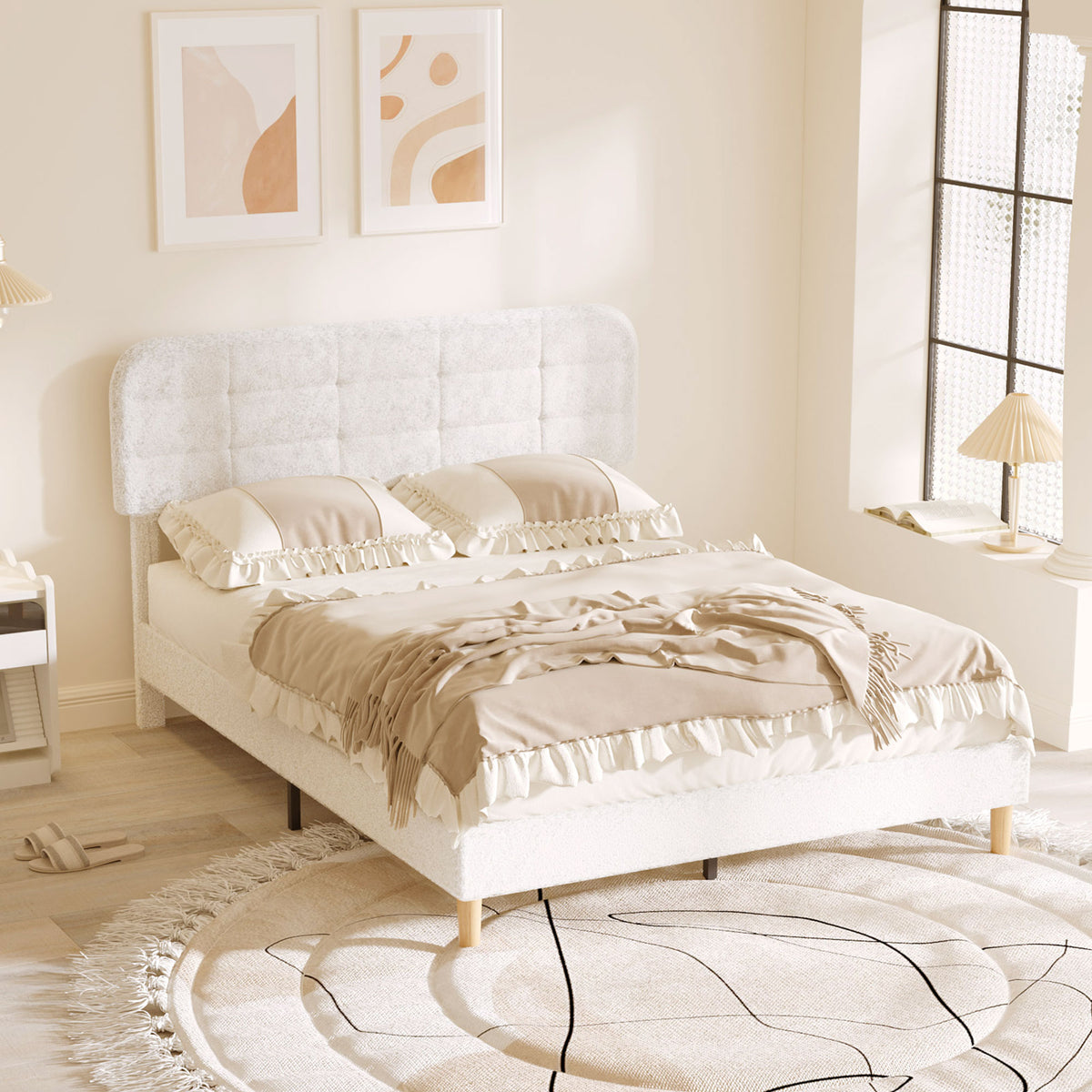 Queen Size Bed Frame with Adjustable Headboard Upholstered Platform Bed Frame with Wood Slat Support Noise – view 7
