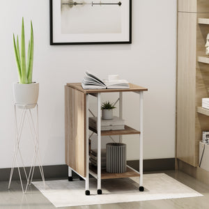 Folding Computer Desk with Storage Shelves, Study Writing Table Laptop Desk with 6 Wheels for Bedroom Home Office Workstation, Natural