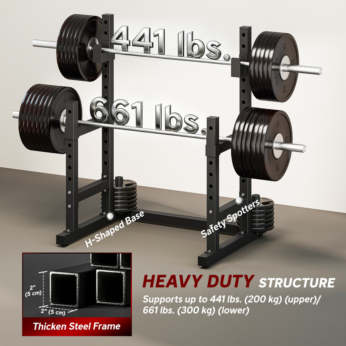 Soozier Adjustable Squat Rack, 660 lbs Multi-Function Barbell Rack for Weight Lifting and Home Gym Strength Training, Black