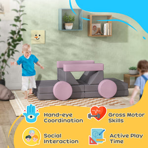 Qaba 12-Piece Modular Kids Play Couch Building Fort for Playroom Bedroom, Convertible Kids Sofa