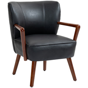 Accent Chair, Modern Armchair, Faux Leather Upholstered Living Room Chair with Wood Legs and Wide Padded