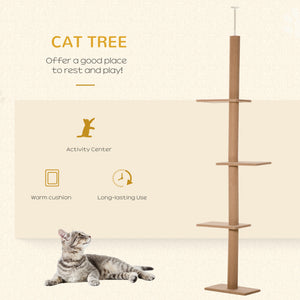 100" Floor To Ceiling Cat Tree w/ 3 Perches Activity Center for Kittens Cat Tower Furniture, Light Brown