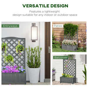 Wood Planter with Trellis for Vine Climbing, Raised Garden Bed to Grow Vegetables for Backyard, 28" x 11" x 46", Grey