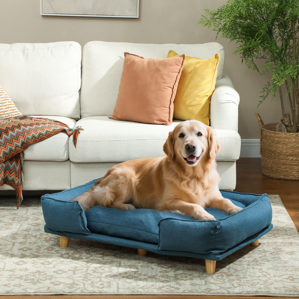 Washable Dog Sofa for Large Dogs, Elevated Pet Couch with Anti-slip Foot Pads, Dark Grey
