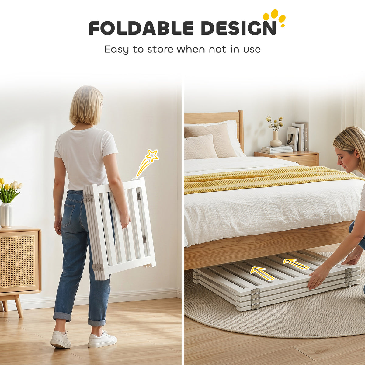 23.5"H Foldable Dog Gate with Door, 4 Panels Freestanding Pet Gate Barriers Indoor with Support Feet – view 8